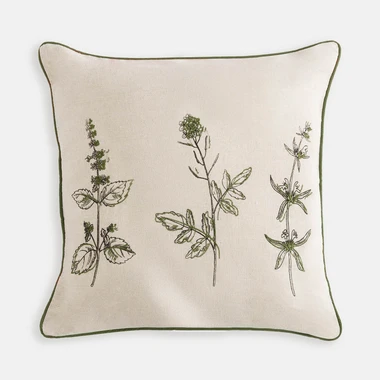 Povlak na polštář s výšivkou polních květů zelený CASAL 45x45 cm