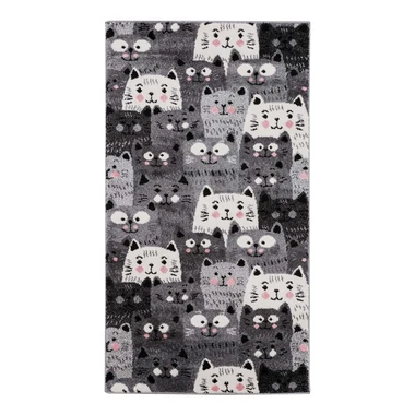 Šedý koberec s kočičkami HAPPY 80x150 cm