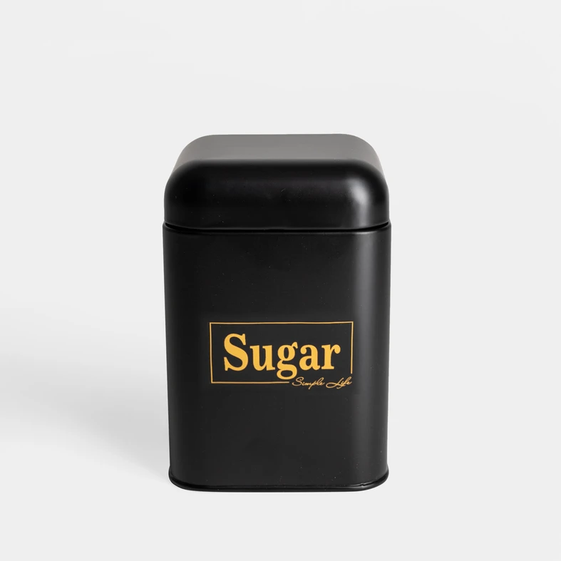 Plechová dóza do kuchyně černá SUGAR 19 cm
