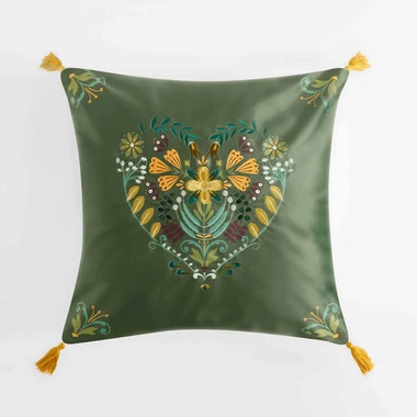 Povlak na polštář s výšivkou zelený FOLKY 45x45 cm