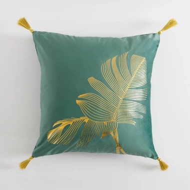 Povlak na polštář BORNEO zelený se zlatým listem 45x45 cm