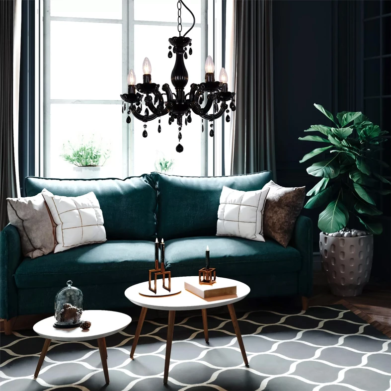 Černý svíčkový lustr MAGNOLIA v retro stylu