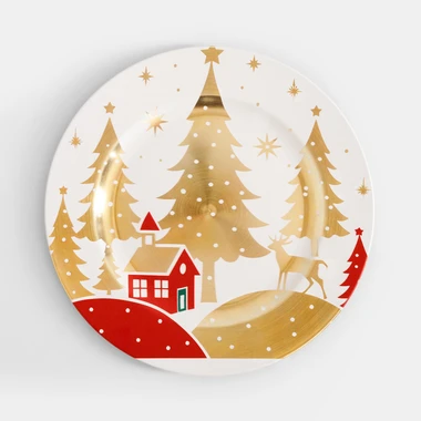 Bílý dekorativní talíř s vánočním vzorem 33 cm