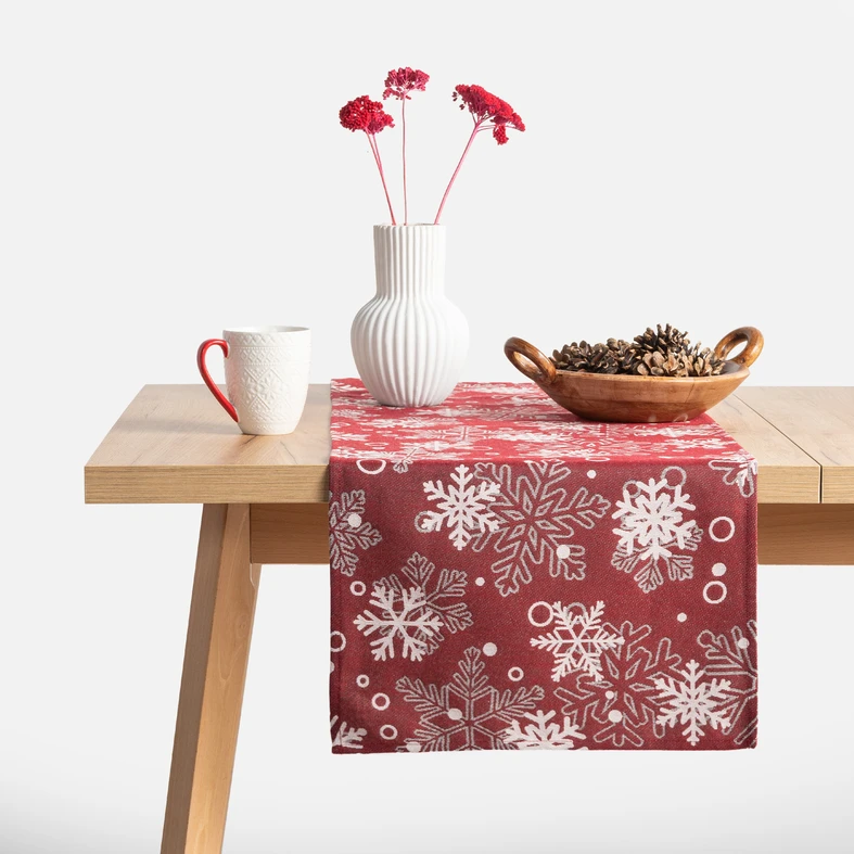 Běhoun na stůl se sněhovými vločkami VINTRO červený 40x120 cm