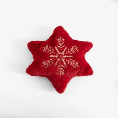 Vánoční červený polštář ve tvaru hvězdy se sněhovou vločkou STAR 35x35 cm