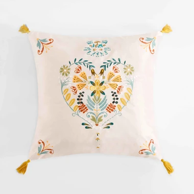 Povlak na polštář s výšivkou krémový FOLKY 45x45 cm