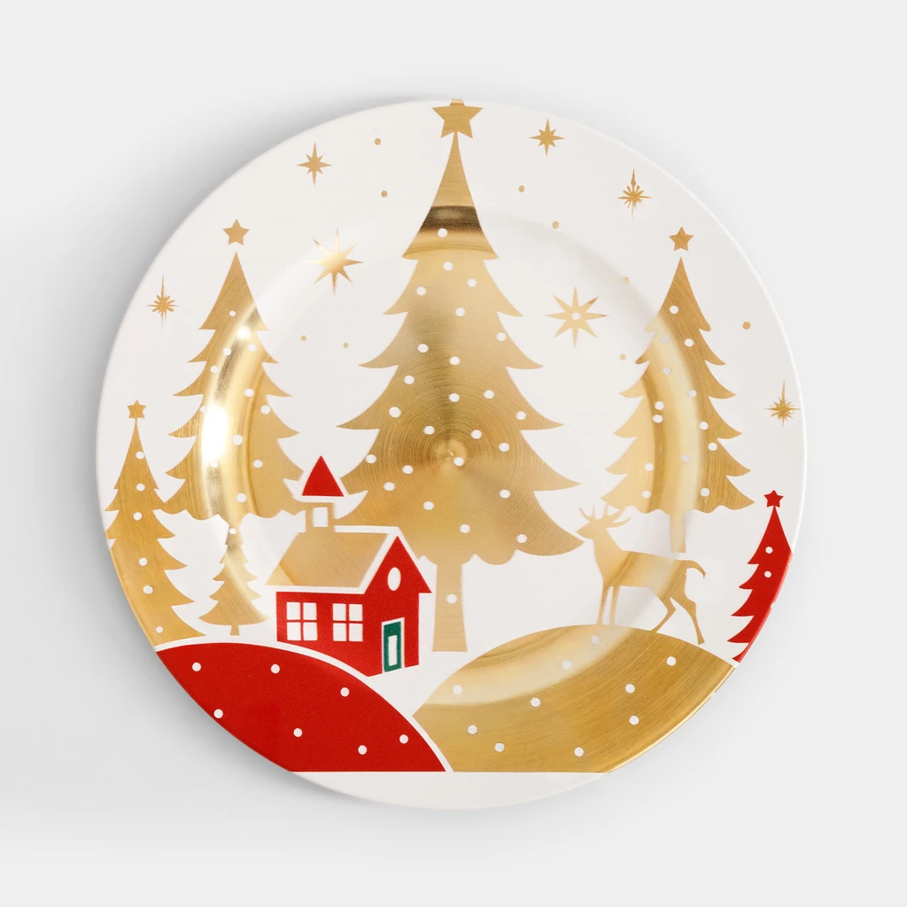 Bílý dekorativní talíř s vánočním vzorem 33 cm