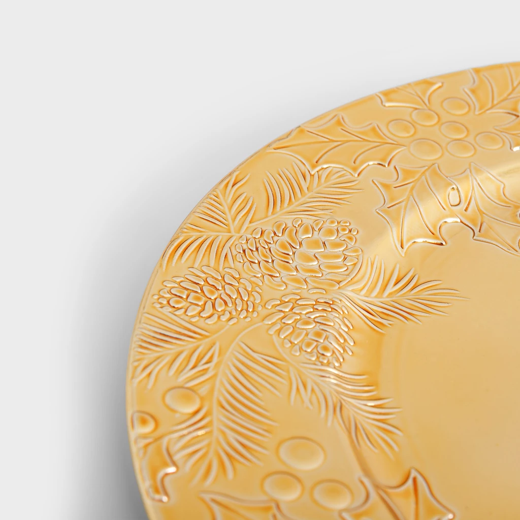 Dekorativní talíř podtalíř zlatý s zimními rostlinami 33 cm