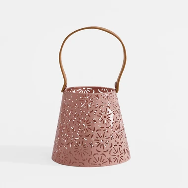 Růžová kovová lucerna 16x26,5 cm