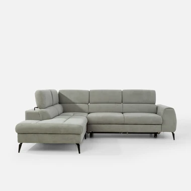 Světle šedá rohová sedací souprava s polohovatelnými opěrkami hlavy JAZZY L levá