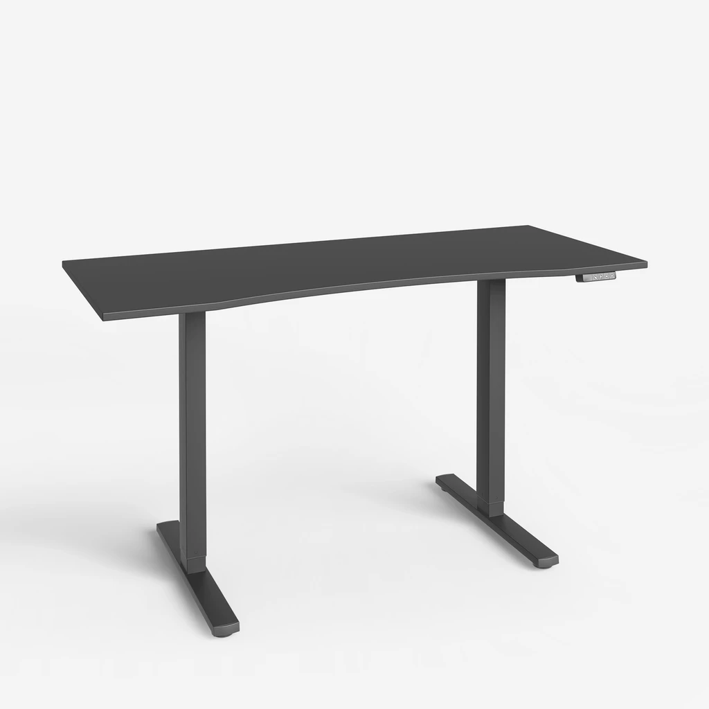 Biurko SMOOTH 140x58 cm umożliwia pracę siedząc i stojąc, oferując dużą przestrzeń roboczą.